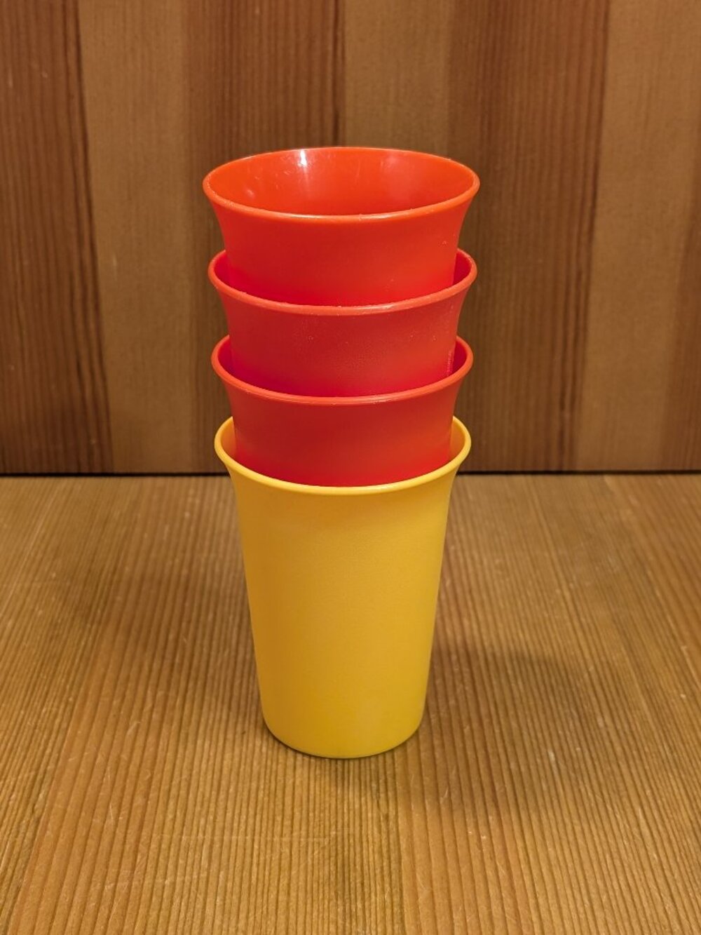 Lot (4) TUPPERWARE KIDS 4pc BELL TUMBLERS Set  #109 7oz Drink Cups Orange Yellow
